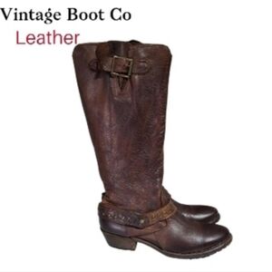 Vintage Shoe Co HOLLY Riding Brown Leather Boot Harness Corral Biker Women 8